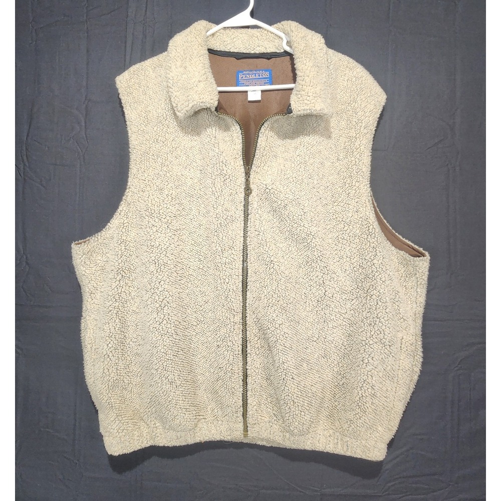 Pendleton Vintage Men's Sheepskin Casual Full Zip Vest Beige Size XL